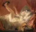 Mujer joven jugando con un perro Rococó hedonismo erotismo Jean Honoré Fragonard